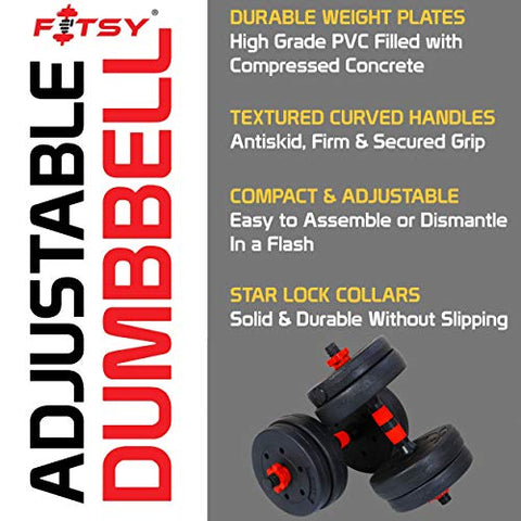 Image of FITSY Adjustable Dumbbell Set - 15 kg PVC Dumbbell and Rod Set for Home Gym Workout with Extension Barbell Rod [AR-2692]