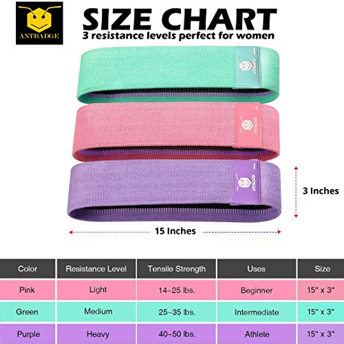 ANTBADGE Anti-Slip Fabric Resistance Loop Bands for Women & Men Stretchable Exercise Band to Workout Booty Hips Glutes Thighs Legs ABS, squats & yoga at Home, Outdoors or Gym with portable Carry Bag