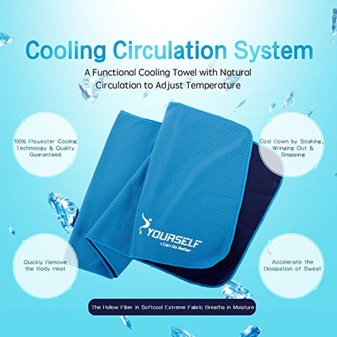 Image of SYOURSELF 4 Pack Cooling Towels for Instant Relief-Cool Bowling Fitness Yoga Towel -40"x12" Use as Cooling Neck Headband Bandana Scarf,Stay Cool for Travel Camping Golf Football&Outdoor Sports(Blue)