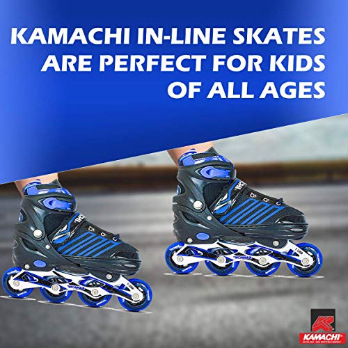 Kamachi K-1006 Adjustable Aluminium Body Inline Skates (Blue, Large)