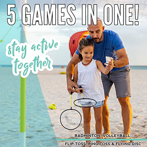 Image of Franklin Sports Fun 5 Combo Set - Badminton - Volleyball - Ring Toss - Flip Toss - Flying Disc