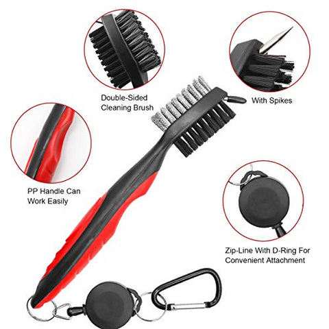 Image of Golf Club Cleaner Set,Golf Club Brush,Golf Club Groove Sharpener with 6 Heads,Foldable Golf Divot Repair Tools,Double-sided Cleaning Brush with 2 Ft Retractable Zip-line Aluminum Carabiner,3 Pack
