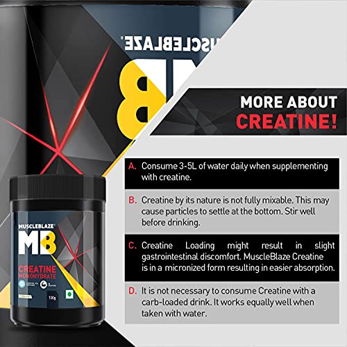 MuscleBlaze Creatine Monohydrate, India's Only Labdoor USA Certified Creatine (Unflavoured, 100 g / 0.22 lb, 33 Servings)