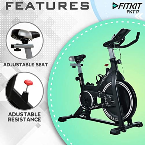 Image of Fitkit FK717 (14lbs Flywheel) Spinner Exercise Bike with Free installation and Connected Live Integrative Sessions - Black