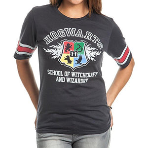 Bioworld Harry Potter Hogwarts Juniors Black Hockey T-Shirt (Small)