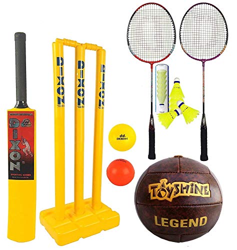 Toyshine 3 in 1 MEGA Sports Combo, Age 7-14 Years | Cricket | Badminton | Legend Football - SSTP