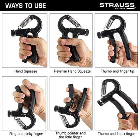 Image of Strauss Adjustable Hand Grip Strengthener, (Grey/Black)