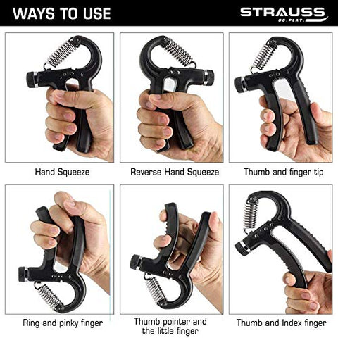 Image of Strauss Adjustable Hand Grip Strengthener, (Black/Orange)