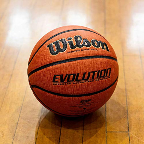 Image of Wilson Rubber with Pebbled Composite Leather Evolution Indoor Game Basketball, Official Size (29.5"), Black, Orange