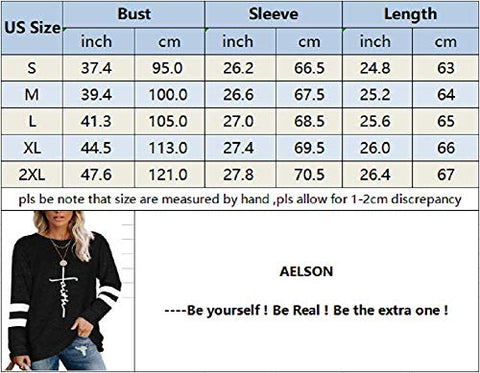 Image of AELSON Womens Long Sleeve Sweatshirts Crewneck Color Block Sweaters Tunic Tops Faith Print Shirts