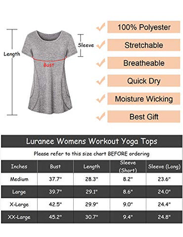 Image of Luranee Athletic Shirts for Women, Short Sleeve Workout Clothes Slim Sport Outfits Recreation Outdoor Exercises Easy Dry Lightweight Basic Tees Pilates Tennis Climbing Fishing Wear Apparels Grey M