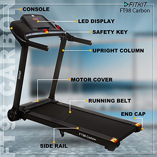 Fitkit FT98 carbon (2HP Peak) DC-Motorised Treadmill (Max Speed:14km/hr,Max Weight:90Kg) With Free home installation, Free Diet & Fitness & Personal Sessions from OneFitPlus Expert Coaches