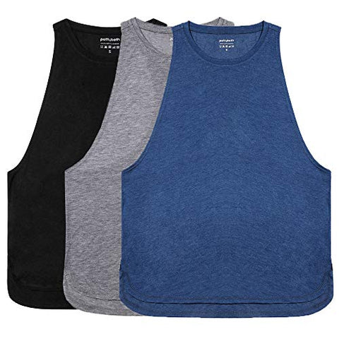 Image of LIERKISS Athletic Women Tank Tops Loose Fit Activewear Workout Clothes Sports Racer Back Cotton Shirts（Small,Black+Gray+Blue）