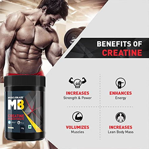 Image of MuscleBlaze Creatine Monohydrate, India's Only Labdoor USA Certified Creatine (Unflavoured, 100 g / 0.22 lb, 33 Servings)