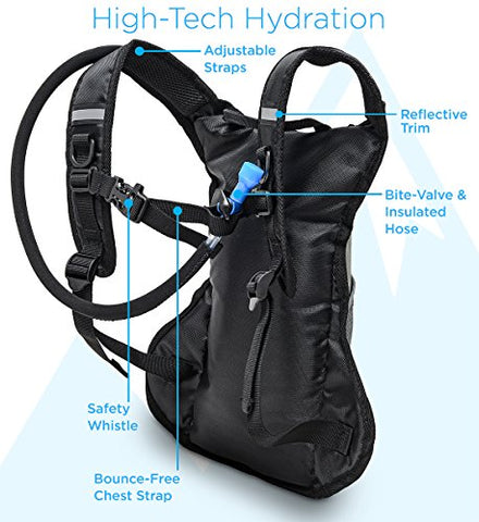 Image of Aduro Sport Hydration Backpack [Hydro-Pro], 1.5L / 2L / 3L BPA Free Water Bladder, Unisex, Water Resistant, Durable, Light Weight, Adjustable Sizing (Black, 3 Liters (101 Fl. Oz))
