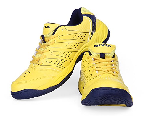 Nivia Men's PU Tennis Shoes (Yellow Blue) - 7 UK