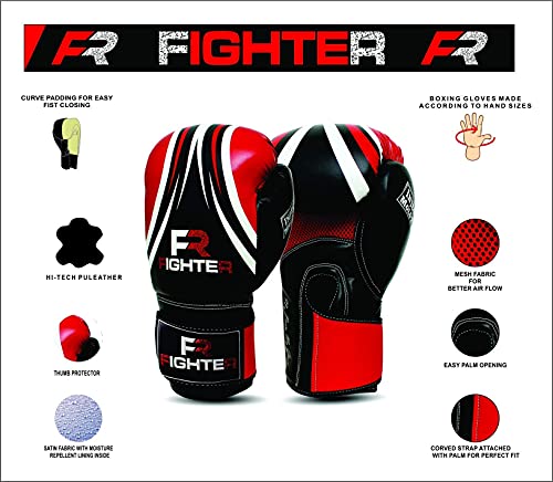 Fighter Boxing Gloves Perfect for MMA Training, Punching Bag, Kickboxing, Muay Thai Boxing Gloves for Men, Women and Adult (Red/Black, 16 oz)