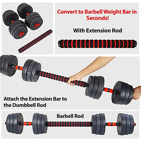 Image of FITSY Adjustable Dumbbell Set - 20 kg PVC Dumbbell and Rod Set for Home Gym Workout with Extension Barbell Rod [AR-2693]
