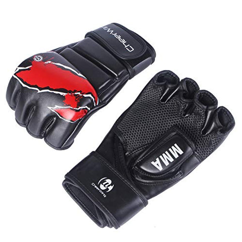 Image of Cheerwing Boxing Gloves MMA UFC Sparring Grappling Fight Punch Mitts Leather Training Gloves, Black