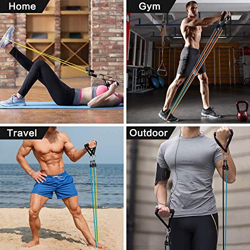 FEGSY Resistance Bands Set for Exercise, Stretching, and Workout Toning Tube Kit with Foam Handles, Door Anchor, Ankle Strap, and Carrying Bag for Men, Women (Natural Latex)