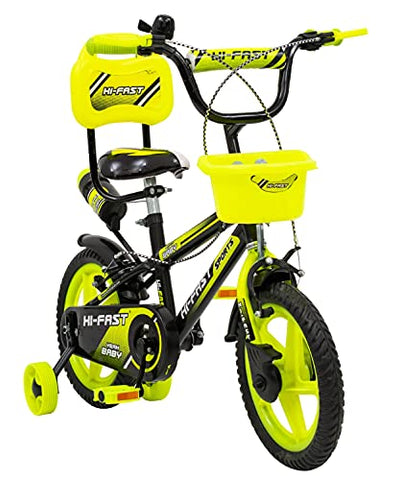 Image of HI-FAST 14 Inch Sports Semi-Assembled Cycle for Boys & Girls of 3 to 5 Years with Training Wheels (Frame: 14, Green)