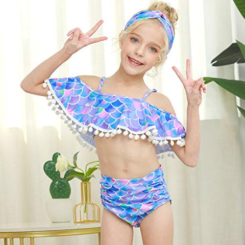 Image of ICOSY Girls Swimsuit 2 Piece Bathing Suit for Girls Bikini Set Swimwear Toddler Ruffle Swimming Suit Unicorn Beachwear