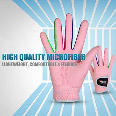 Image of PGM Kids Youth Junior Toddler Boys Girls Golf Gloves Microfiber Synthetic Gloves for Left Hand Right Hand Golf Gloves Extra Value 1 Pair White Pink Age 2-10 (White, Large (#16))