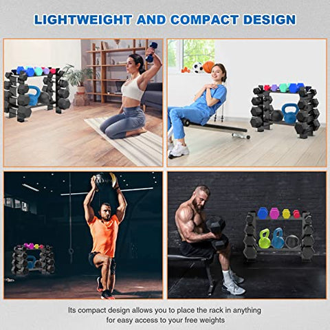 Image of JX FITNESS 2 Tier Dumbbell Rack Stand, Steel Weight Rack for Home Gym Dumbbell Storage, Rack Only, (500LBS Weight Capacity, 20.50 x 8.50 x 27.00 inches)