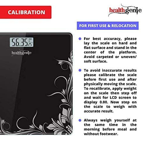 Image of Healthgenie Thick Tempered Glass Lcd Display Digital Weighing Machine , Weight Machine For Human Body Digital Weighing Scale, Weight Scale, with 2 Year Warranty & Batteries Included (Black Pattern)