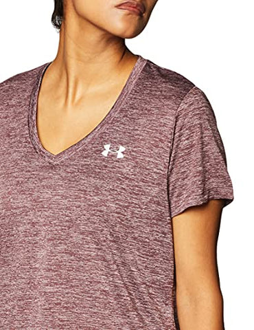 Image of Under Armour Women's Tech V-Neck Twist Short-Sleeve T-Shirt , Ash Plum (554)/Metallic Silver, Medium