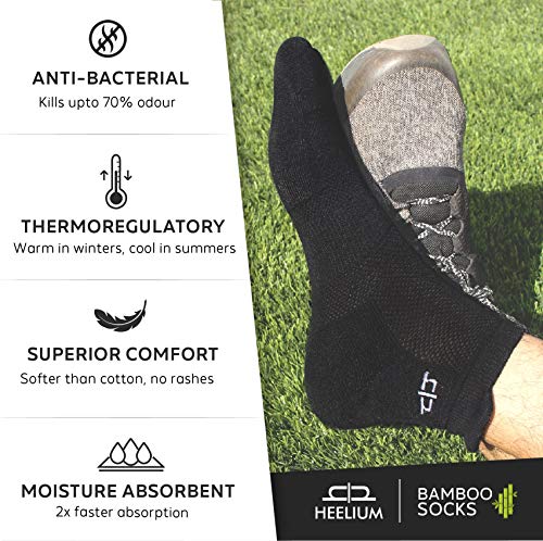 Heelium Bamboo Women's Ankle Socks for Running Sports & Gym, Black, Anti Odour Breathable Durable Anti Blister Free Size (Shoe Size UK3 - UK7), Combo Pack of 3 Pairs