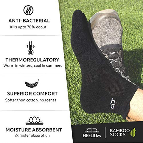 Image of Heelium Bamboo Women's Ankle Socks for Running Sports & Gym, Black, Anti Odour Breathable Durable Anti Blister Free Size (Shoe Size UK3 - UK7), Combo Pack of 3 Pairs
