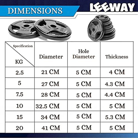 Image of LEEWAY Professional Regular Metal Integrated Olympic Rubber Weight Plates| Rubber Weight| Spare Gym Weight Plates for Strength Training| Olympic Weight (Olympic-51 mm Hole Dia, 5 kg Set (2.5kg x 2))