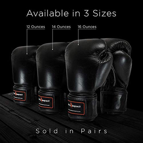 Image of Genuine Leather Boxing Gloves Black 12 Oz. Pro Impact 80 Value