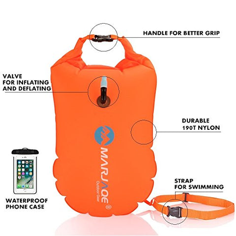 Image of Jansite Swim Bubble with Dry Bag + Waterproof Phone Case for Open Water Swimmers, Safety Swim Buoy Tow Float Inflatable for Swimmers, Triathletes, Snorkelers …