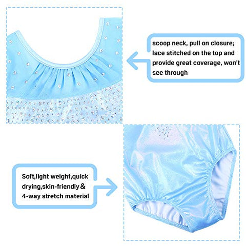 Image of Gymnastics Leotards for Toddler Girls Shiny Lace Dance Outfit Athletic Apparel B203_LightBlue_8A