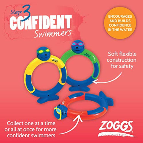 Image of Zoggs Kids Dive Rings Water Confidence Toy, Blue/Yellow/Red/Green