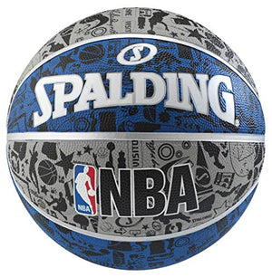 Spalding Graffite Rubber Basketball (Color: Grey/Blue/Black, Size: 7