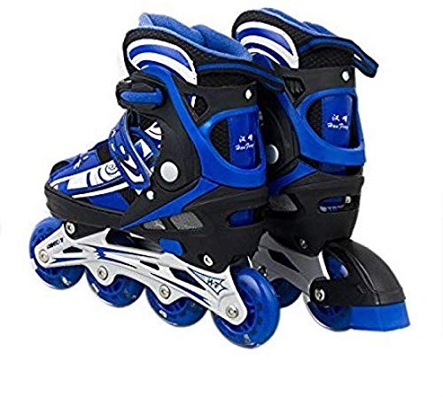 Toy Arena Inline Skates with PU Flashing Wheel Aluminum Body in-Line Skates with Adjustable Length for Age 10-16 Years (Blue)