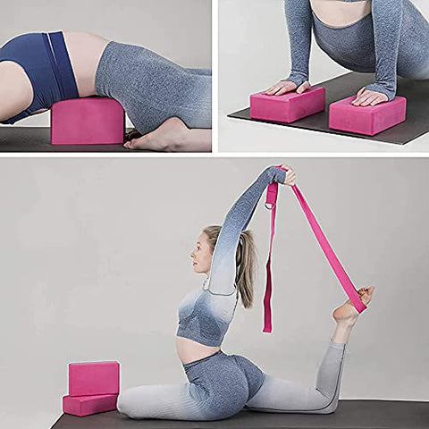 Image of Proberos®Yoga Blocks Set of 2 and Belt- 10×8×5.6 High Density EVA Foam Yoga Bricks with Yoga Strap Superior Traction and Moisture-Proof Ideal for Flexibility Stretching Yoga and Pilates