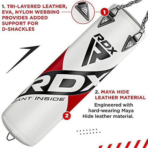 Image of RDX Punch Bag for Boxing Training | Filled Heavy Bag Set with Punching Gloves, Chain, Ceiling Hook | Great for Grappling, MMA, Kickboxing, Muay Thai, Karate, BJJ & Taekwondo | 13 pcs Comes in 4FT/5FT