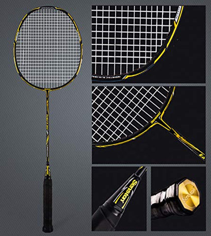 Image of Senston Graphite Badminton Set Graphite Badminton Racket Set Full Carbon Badminton Racquet with Racket Cover (Black+White)