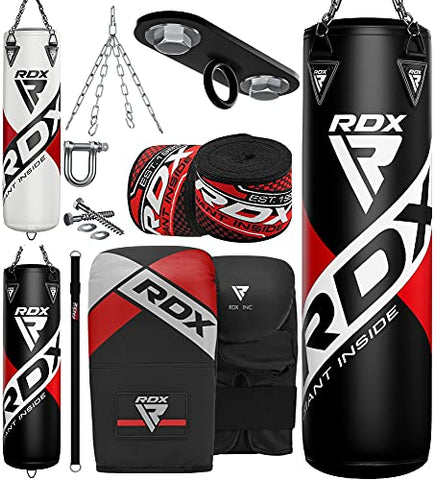 Image of RDX Punching Bag Filled Set Kick Boxing MMA Heavy Muay Thai Training Gloves Punching Mitts Ceiling Hook Hanging Chain Anchor Martial Arts 4FT 5FT