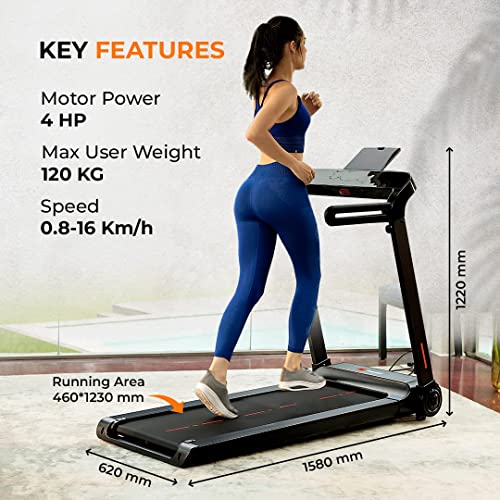 Flexnest Flextread 5HP Peak German-Designed Treadmill with in-Built Bluetooth Speaker, 500+ Classes and Virtual Walks for Home Walking and Running Pad - Black