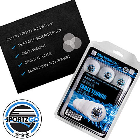 Image of Sportly® Table Tennis Ping Pong Balls, 3-Star 40mm Advanced Training Regulation Size Balls,-12 Pk- White