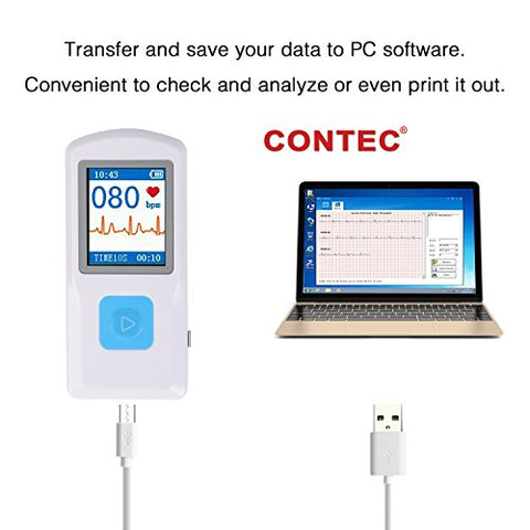 Image of CONTEC Portable ECG/EKG Monitor PC Software Electrocardiogram Bluetooth Heart Rate Beat LCD Monitor PM10