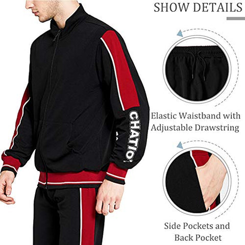 Image of Men Tracksuit Set Full-Zip Sweatshirt Jogger Sweatpants Warm Sports Suit Gym Training Wear, Tz55-black, XX-Large