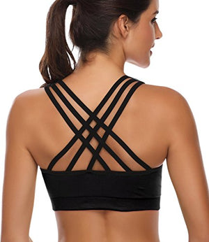 BHRIWRPY Push Up Padded Strappy Sports Bras for Women Comfortable Yoga Bra for Activewear, Black New1, XX-Large