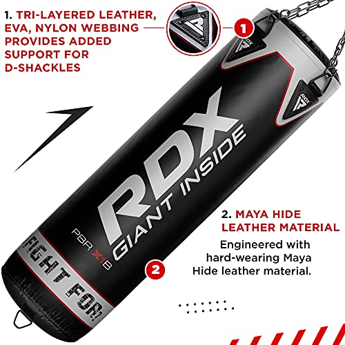 RDX Punching Bag Filled Set Muay Thai Training Gloves with Punch Mitts Hanging Chain Wall Bracket, Great for MMA, Kick Boxing, Martial Arts, 4PC Available in 4FT 5FT