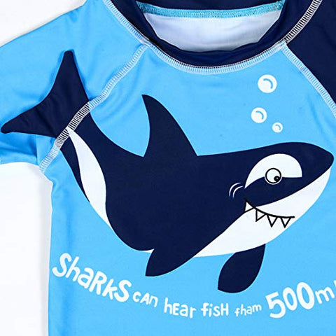 Image of Baby Toddler Boys Two Pieces Swimsuit Set Shark Bathing Suit Rash Guards Swimwear with Hat UPF 50+ (3D Blue Shark, 6Years)